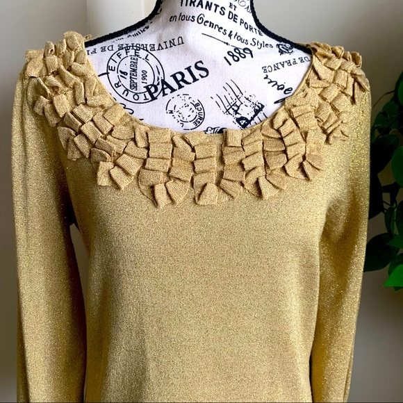 Design Options By Philip & Jane Gordon Vintage Gold Metallic Knit Top Sz M - Picture 4 of 14